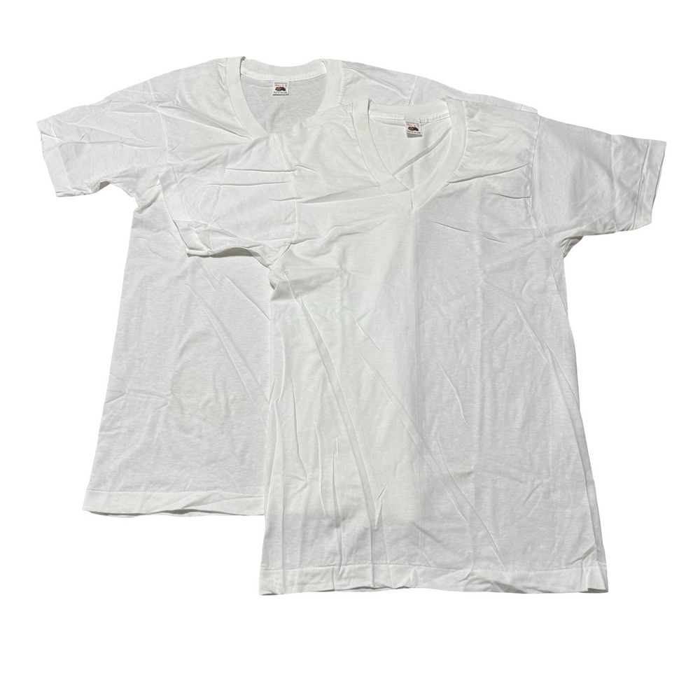 Vintage 70/80s FRUIT OF THE LOOM V Neck T-Shirt Single‎ Stitch USA Made Size S